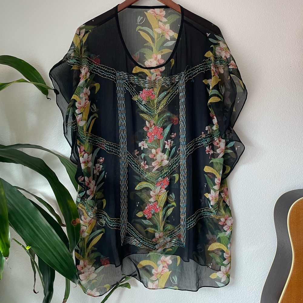 Women’s sheer tunic - beaded- size Small